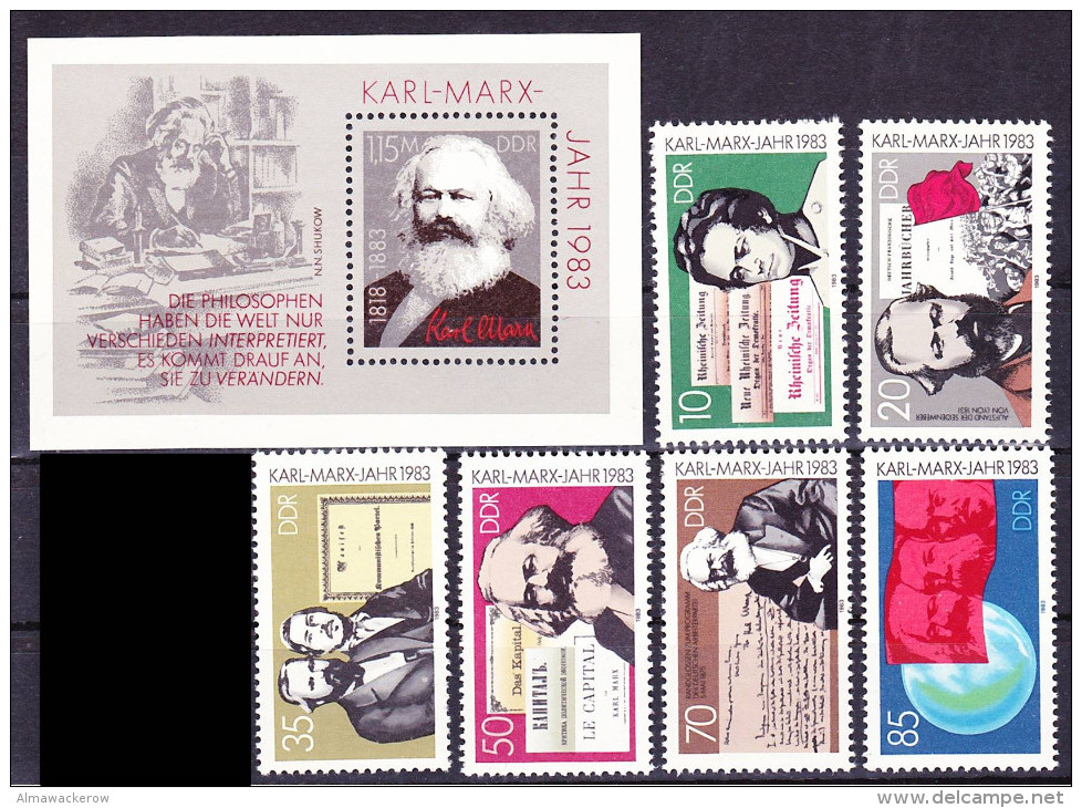 2016-0531 GDR Complete Set And MS Karl Marx 100th Day Of Death Mi 2783-88, MS 71 MNH ** - Karl Marx