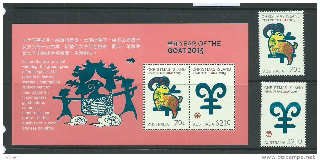 Christmas Island 2015 Chinese New Year Goat Set 2 + Miniature Sheet MNH - Christmas Island