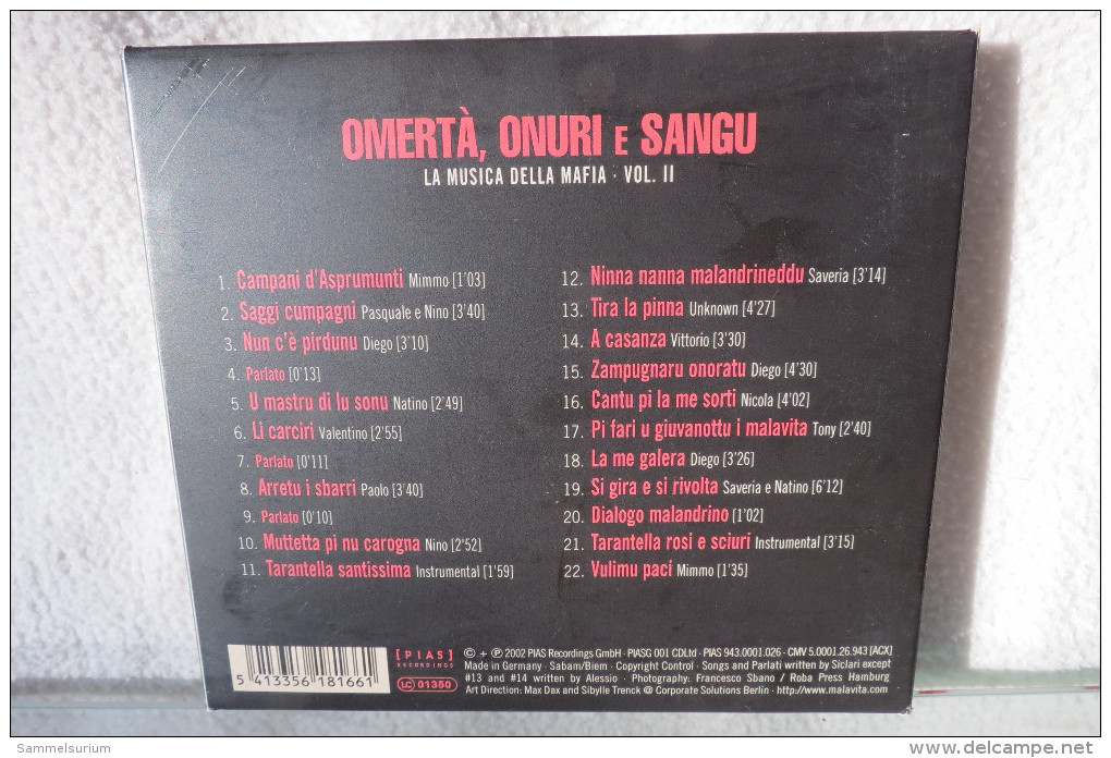 CD "Omertà, Onuri E Sangu" La Musica Della Mafia Vol. 2 - Other - Italian Music