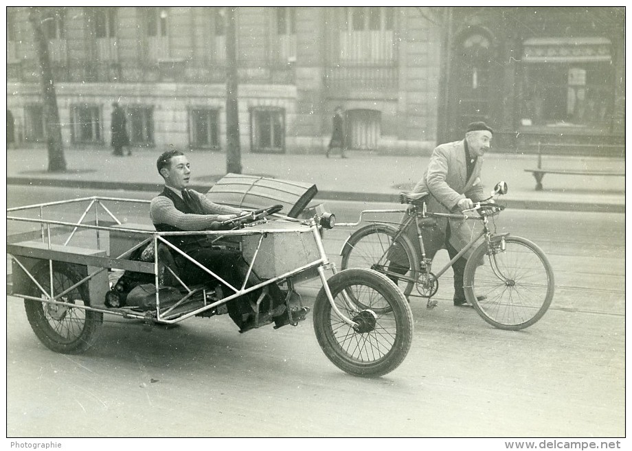 France Paris Transports Urbain Inventeur Voiture Velo A Pedale Tricycle Ancienne Photo Aubry 1940 - Cyclisme