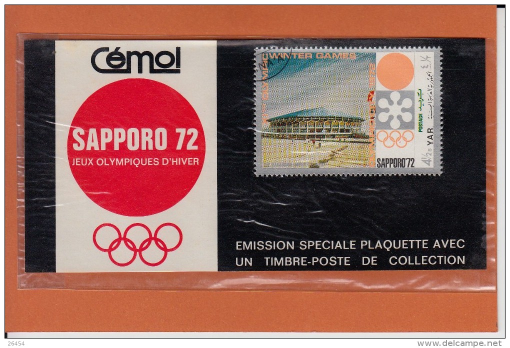 Jeux Olympiques SAPPORO 72   Timbre Y.A.R. Sur Plaquette De Collection " Emission Speciale  CEMOI " - Other & Unclassified