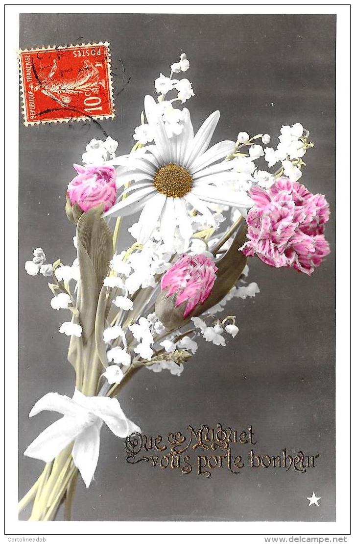 [DC3356] CPA - CARTOLINA AUGURALE - MAZZO DI FIORI  - SCRITTAB IN RILIEVO DORATA - Viaggiata - Old Postcard - Blumen