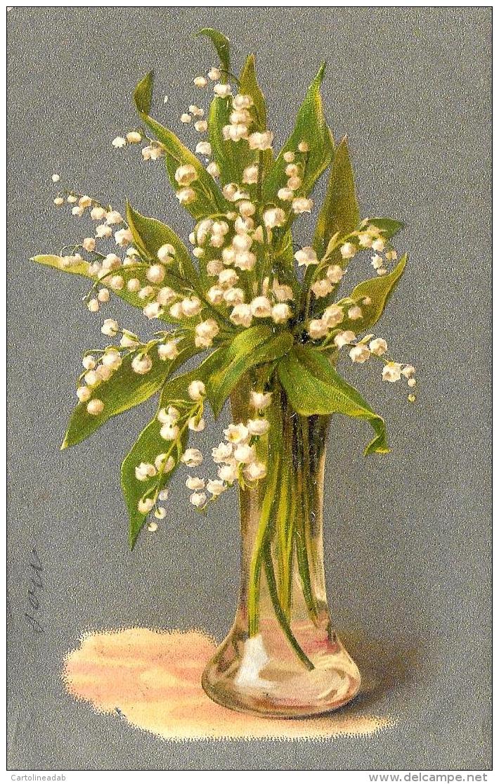 [DC3360] CPA - MAZZO DI FIORI NEL VASO - SFONDO ARGENTATO - Viaggiata 1904 - Old Postcard - Fiori