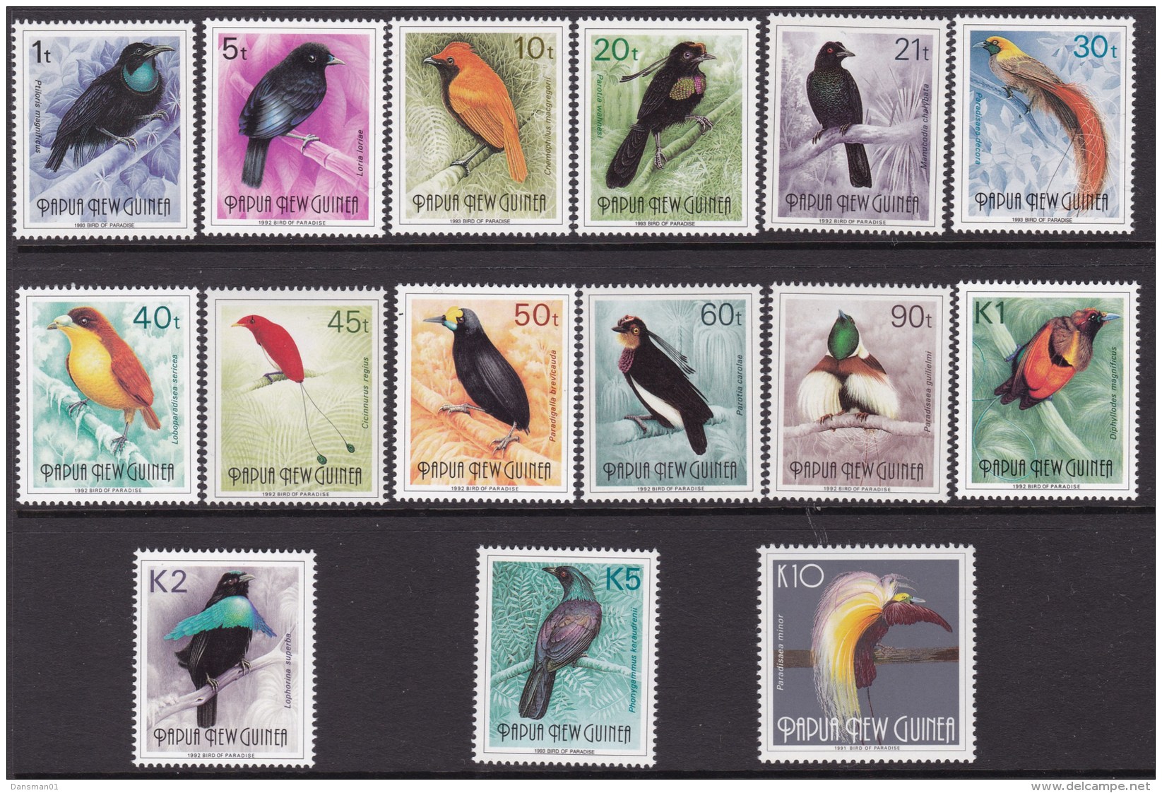 PAPUA NEW GUINEA  1991-94 Birds Sc 755-69 Mint Never Hinged - Papua-Neuguinea