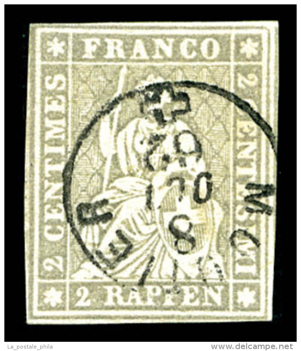 O N°25, Helvetia, 2 R Gris, Grande Fraîcheur, TTB (signé/certificat)   Qualité: O   Cote:... - Unused Stamps