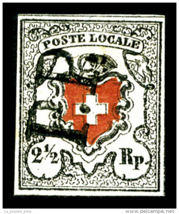 O N°16, Poste Locale, 2 1/2 R Noir Et Rouge Obl 'PP', SUPERBE (signé/certificat)   Qualité: O  ... - 1843-1852 Timbres Cantonaux Et  Fédéraux