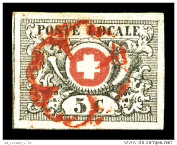 O N°6, Vaud 5c Noir Sur Rouge, Obl Rosette De Génève Rouge, SUPERBE (signé/certificats)  ... - 1843-1852 Timbres Cantonaux Et  Fédéraux
