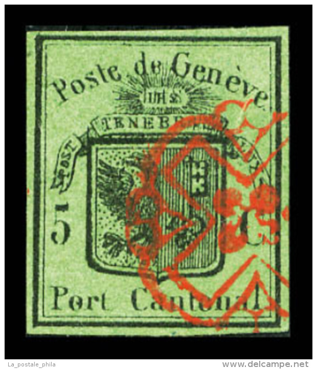 O N°3A, 5c Grand Aigle Vert Foncé Obl Rosette, SUPERBE (signé/certificat)   Qualité: O  ... - 1843-1852 Federal & Cantonal Stamps