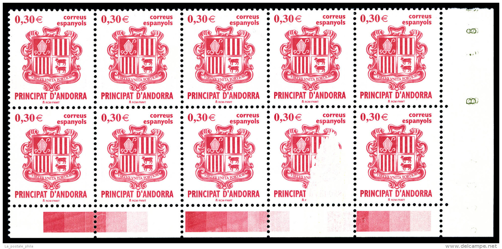 ** N°328, Armoirie, 30c Rouge: Impression Effacée Partielle Sur 1 Ex Tenant à Normaux En Bloc De... - Unused Stamps