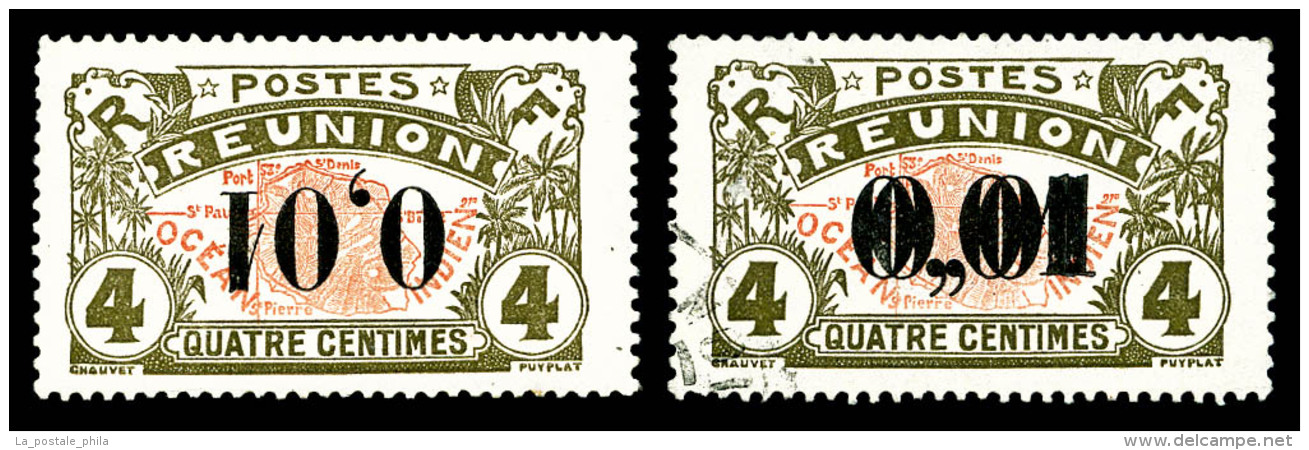 * N°83a/b, 0.01 S 4: Surcharge Renversée Et Double Surcharge (Obl), Les 2 Ex TB (signé Brun)  ... - Unused Stamps