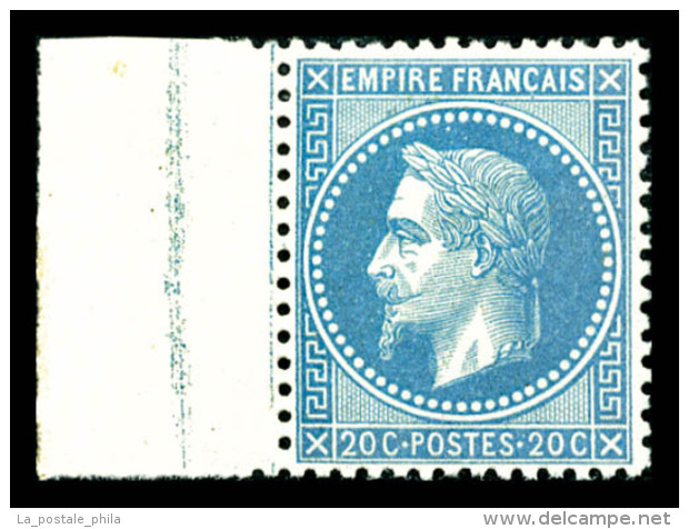 ** N°29B, 20c Bleu Type II, Bdf Intégral, Très Bon Centrage, SUP (certificat)   Qualité:... - 1863-1870 Napoleon III With Laurels