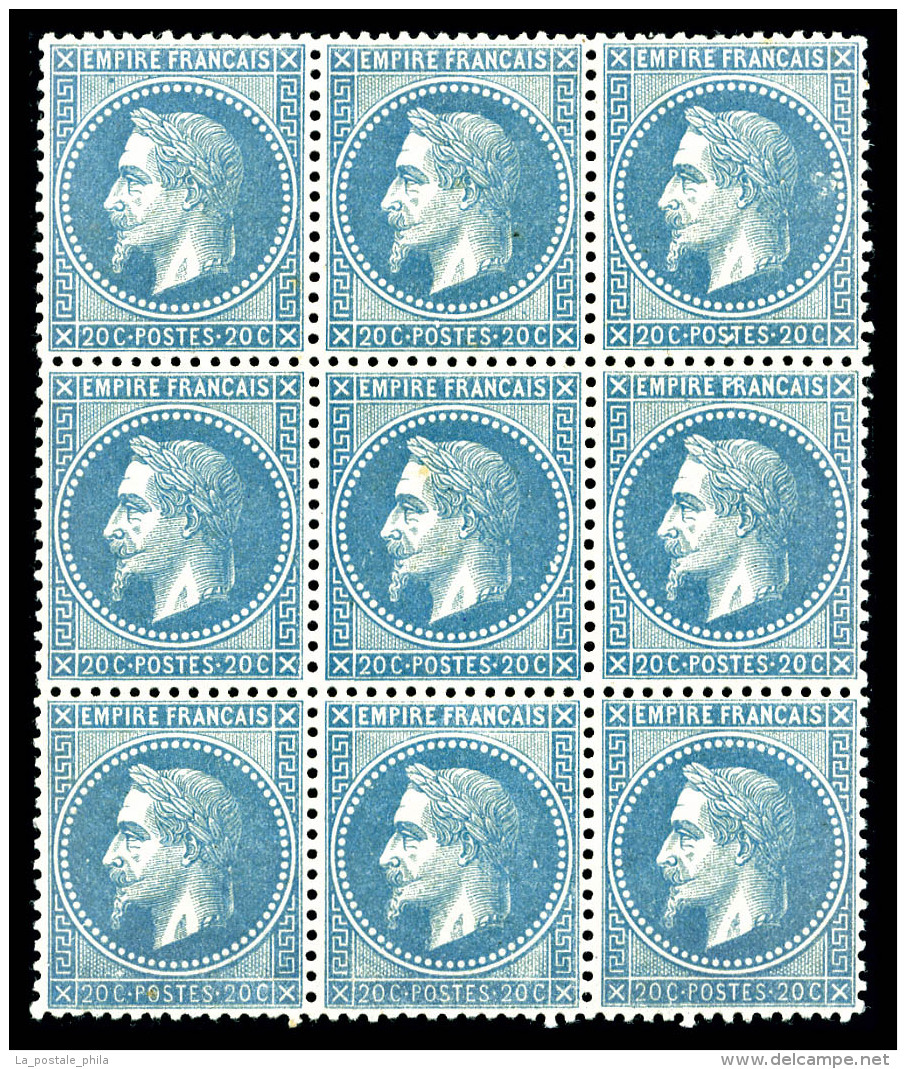 ** N°29B, 20c Bleu Type II En Bloc De 9 Exemplaires (2ex*), Fraîcheur Postale, Très Bon Centrage,... - 1863-1870 Napoléon III Lauré