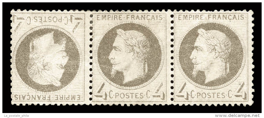 * N°27B, 4c Gris, TÊTE BÊCHE Tenant à 2 Normaux Dans Une Bande De Trois, Jolie Pièce,... - 1863-1870 Napoleon III With Laurels