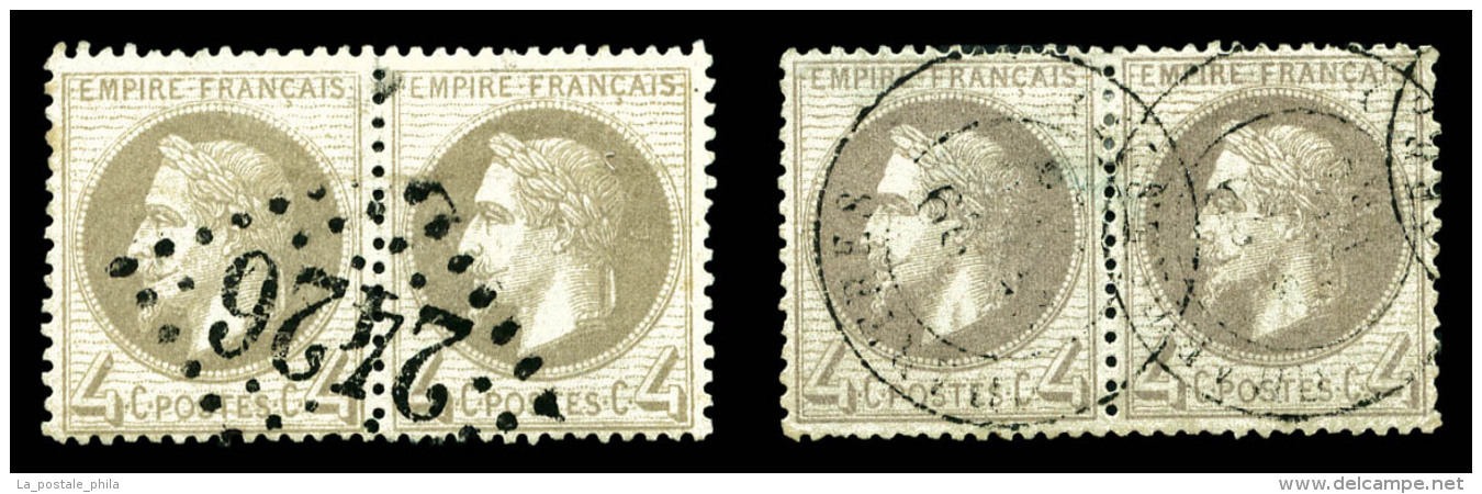 O N°27A/27Ab, 4c Lauré, 2 Paires: Gris Et Gris-lilas, TB   Qualité: O   Cote: 375 Euros - 1863-1870 Napoléon III Lauré