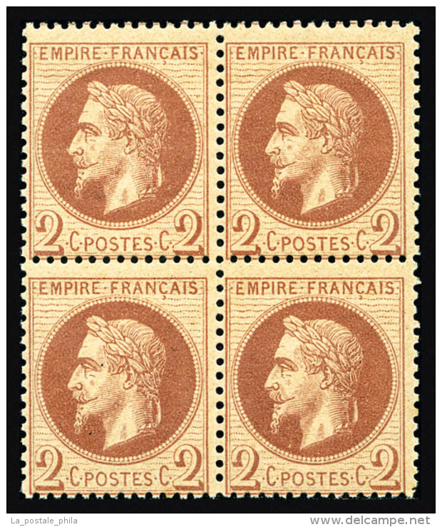 ** N°26B, 2c Rouge-brun Clair Type II En Bloc De Quatre, Fraîcheur Postale, SUP (certificat)  ... - 1863-1870 Napoléon III Lauré