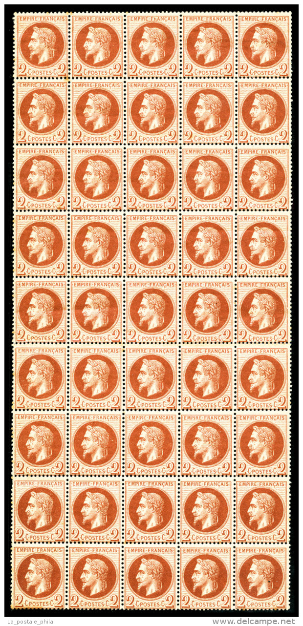 ** N°26, 2c Rouge-brun En Panneau De 45 Exemplaires (quelques Ex*), FRAICHEUR POSTALE, SUPERBE Et RARE... - 1863-1870 Napoléon III Lauré
