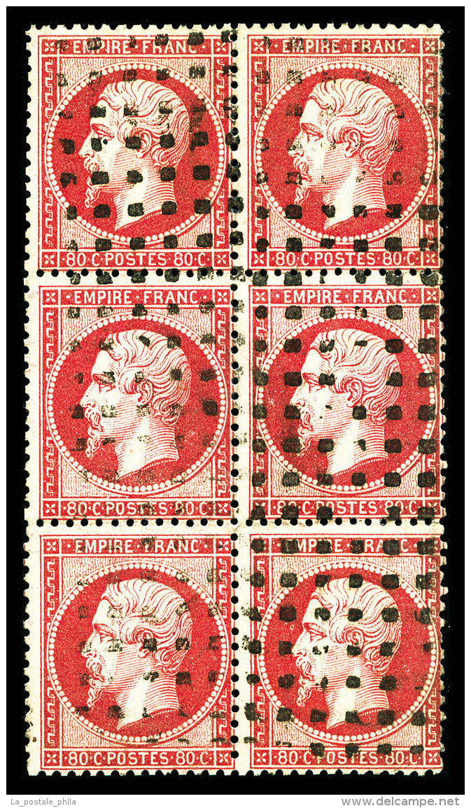 O N°24, 80c Rose, BLOC DE SIX, Oblitération Gros Points, Très Jolie Pièce, Rare... - 1862 Napoléon III