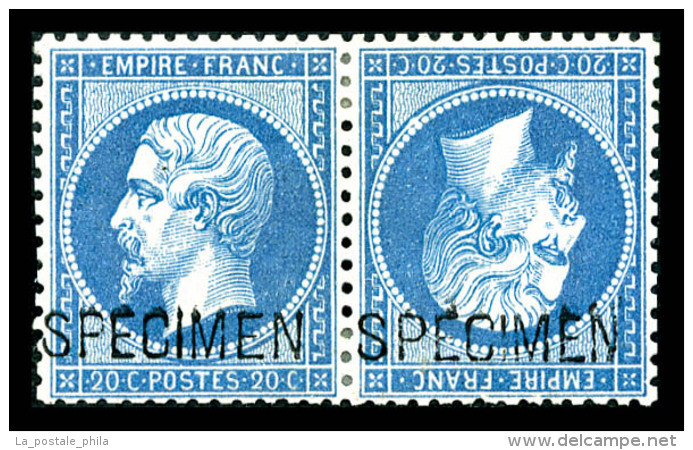 * N°22ba, 20c Bleu En Paire Tête-bêche Horizontale Surchargée 'SPECIMEN', Très Bon... - 1862 Napoleon III