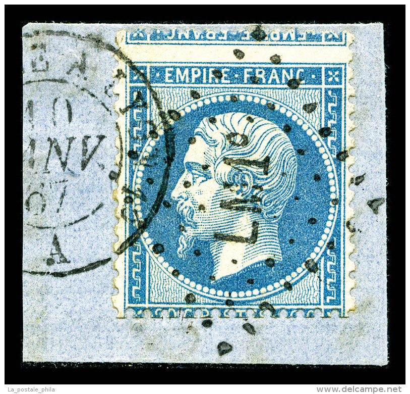 O N°22b, 20c Bleu, Amorce De Tête-bêche Sur Petit Fragment, TTB (certificat)   Qualité: O - 1862 Napoléon III