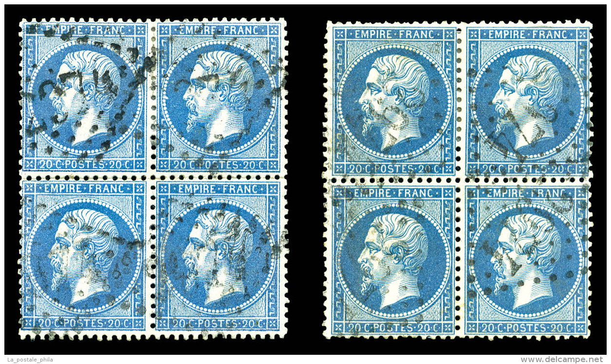 O N°22, 20c Empire Dentelé: 2 Bd4, Bleu Et Bleu Foncé, TB   Qualité: O   Cote: 200 Euros - 1862 Napoleon III