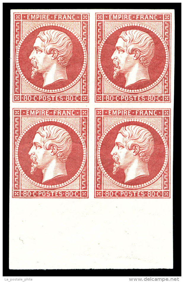 ** N°17Ba, 80c Rose-vif En Bloc De Quatre Bas De Feuille Integral (1ex*), Fraîcheur Postale. SUPERBE.... - 1853-1860 Napoléon III