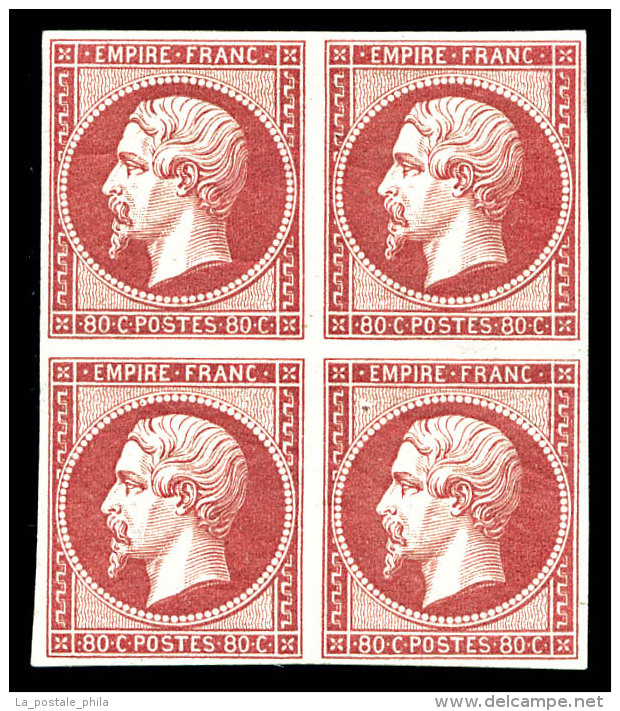 ** N°17B, 80c Rose En Bloc De 4, Exceptionnelle Fraîcheur. SUPERBE. R.R.R (certificats)   Qualité:... - 1853-1860 Napoléon III