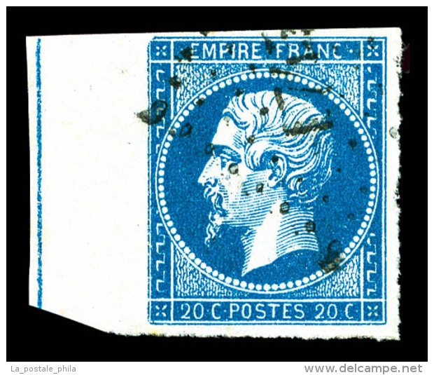 O N°14Ai, 20c Bleu, Bord De Feuille Latéral Avec Ligne D'encadrement, Jolie Pièce (certificat)  ... - 1853-1860 Napoléon III