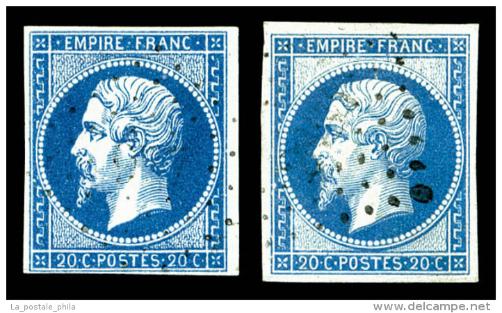 O N°14Ad/Ba, 20c Bleu Sur Vert Type I Et II, Les 2 Exemplaires TB (signés Brun)   Qualité: O  ... - 1853-1860 Napoléon III