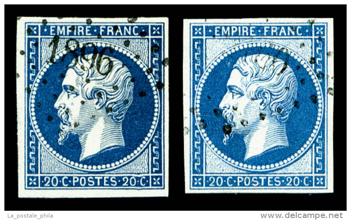 O N°14Ad/Ba, 20c Bleu Sur Vert Type I Et II, Les 2 Ex TTB (signés Brun)   Qualité: O   Cote: 380... - 1853-1860 Napoléon III.