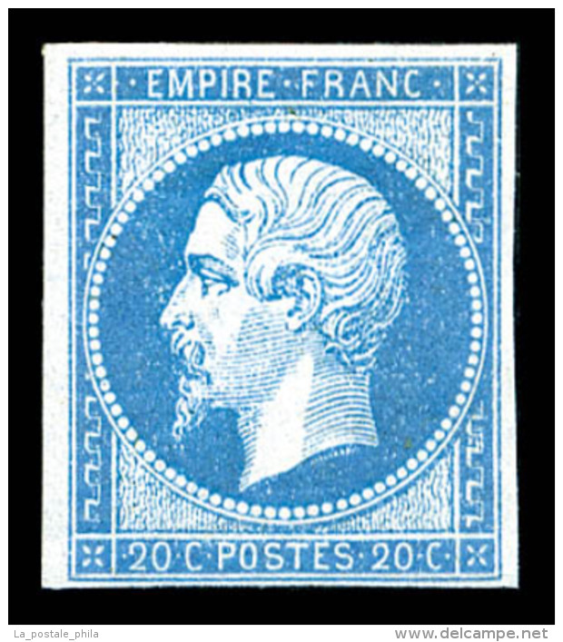 ** N°14Ac, 20c Bleu Sur Azuré, Fraîcheur Postale. SUP (certificat)   Qualité: ** - 1853-1860 Napoléon III