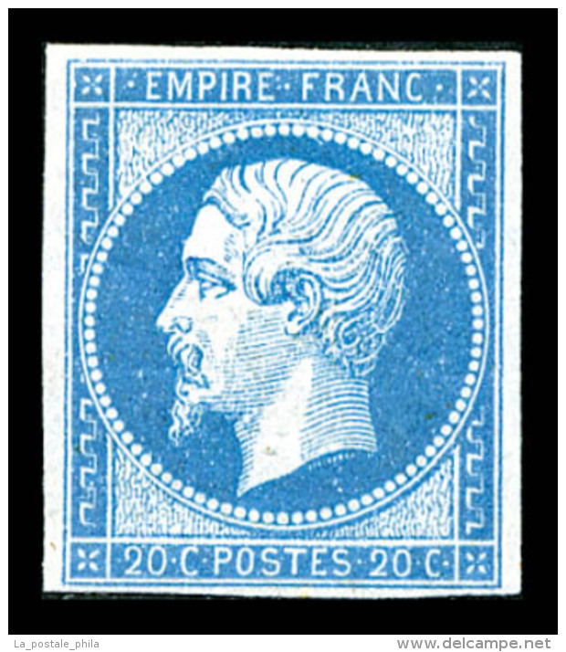 ** N°14Ac, 20c Bleu Sur Azuré, Fraîcheur Postale. SUP (certificat)   Qualité: ** - 1853-1860 Napoléon III