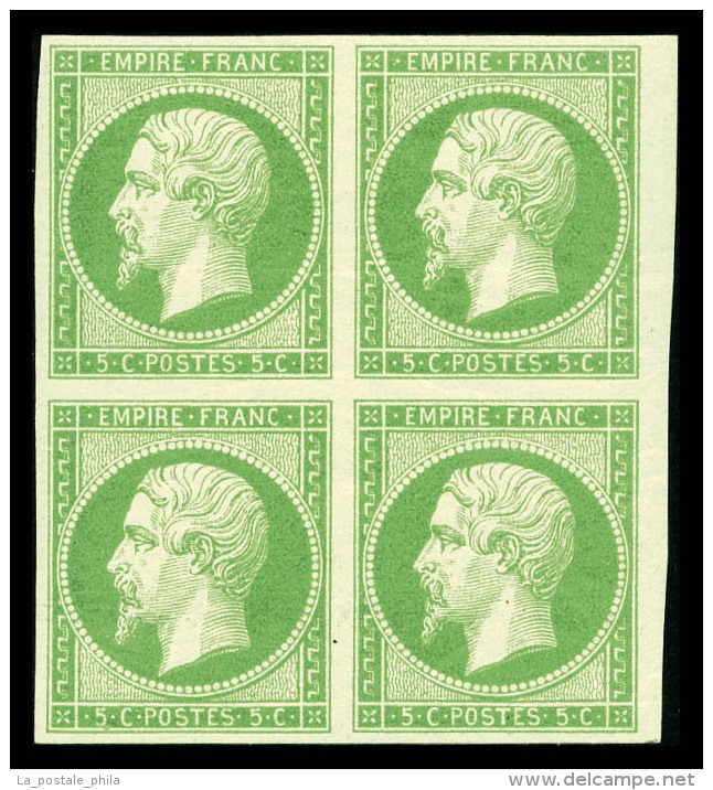 ** N°12, 5c Vert-jaune Clair Sur Verdâtre En Bloc De Quatre (2ex*) Bord De Feuille Latéral,... - 1853-1860 Napoléon III