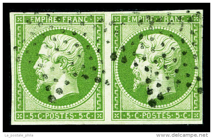 O N°12a, 5c Vert-jaune En Paire, TB (signé Brun)   Qualité: O   Cote: 225 Euros - 1853-1860 Napoleon III