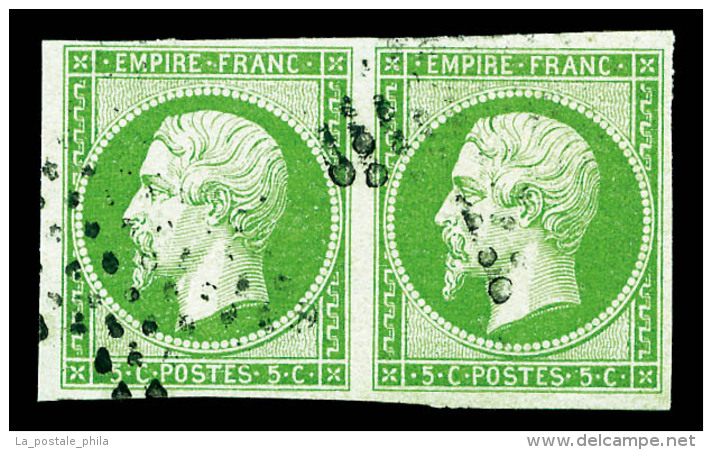 O N°12, 5c Vert En Paire Horizontale, TB   Qualité: O   Cote: 225 Euros - 1853-1860 Napoleon III