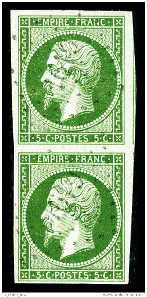 O N°12, 5c Vert En Paire Verticale, Très Jolie Nuance, SUP (signé Scheller/certificat)  ... - 1853-1860 Napoleon III
