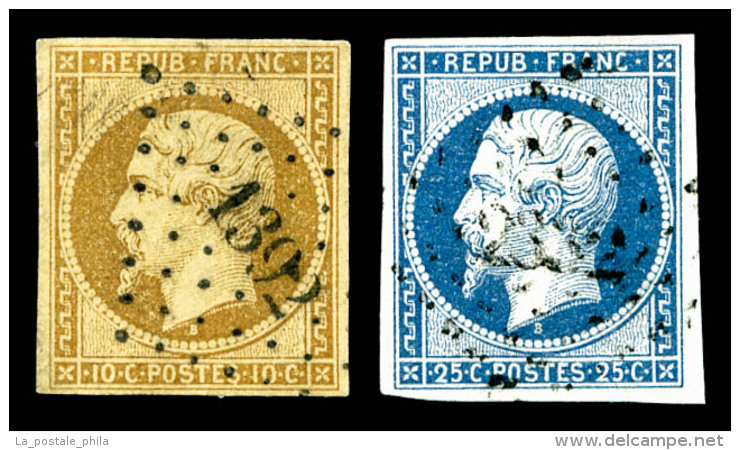 O N°9/10, 10c Bistre-jaune Et 25c Bleu, Les 2 Exemplaires TB (certificat)   Qualité: O   Cote: 790 Euros - 1852 Louis-Napoleon