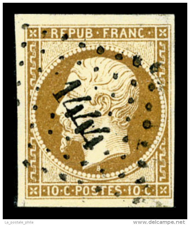 O N°9a, 10c Bistre-brun Obl PC 1444, TTB (signé Margues/certificat)   Qualité: O   Cote: 900... - 1852 Louis-Napoléon