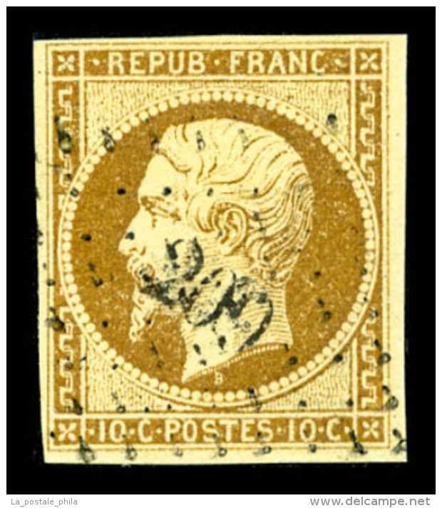 O N°9, 10c Bistre-jaune, Obl PC, TB (signé Calves/certificat)   Qualité: O   Cote: 750 Euros - 1852 Louis-Napoléon