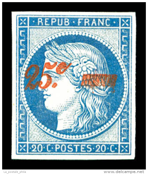 * N°8A, Non émis, 25c Sur 20c Bleu, Belles Marges, Quasi **, Fraîcheur Postale. SUPERBE. R.R.R.... - 1849-1850 Ceres