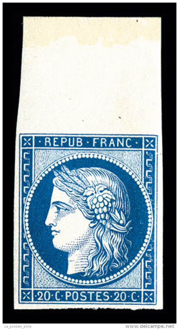 ** N°8f, Non émis, 20c Bleu Impression De 1862, Haut De Feuille, Fraîcheur Postale, SUPERBE... - 1849-1850 Ceres