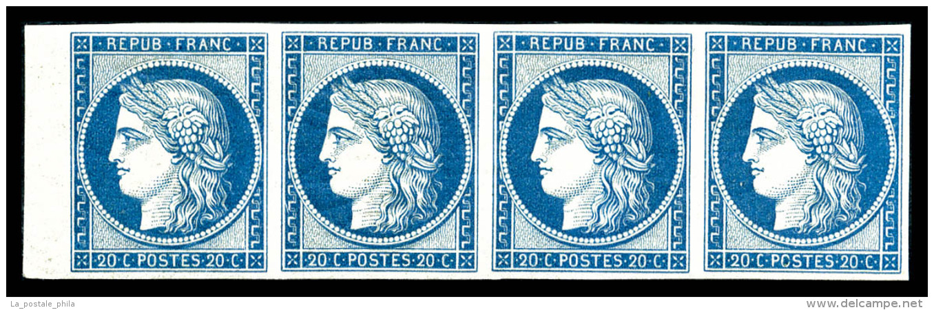 ** N°8f, Non émis, 20c Bleu Impression De 1862 En Bande De Quatre Bord De Feuille (2ex*),... - 1849-1850 Cérès