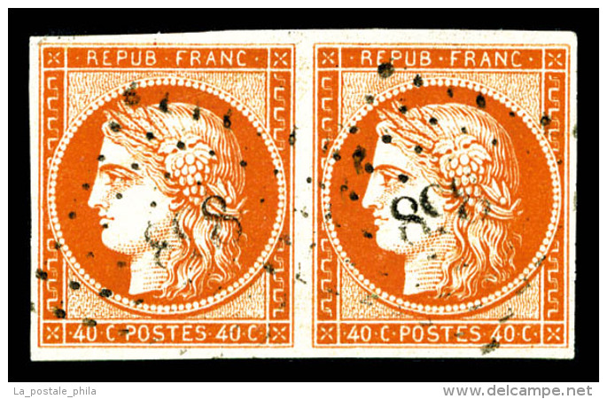 O N°5a, 40c Orange-vif En Paire Obl PC '898', TTB (signé/certificat)   Qualité: O   Cote: 1500... - 1849-1850 Ceres