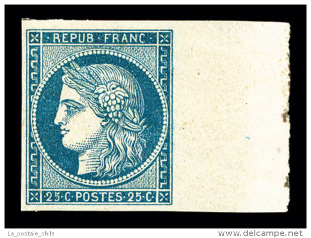 * N°4, 25c Bleu, Rare Essai Dans La Couleur Du Timbre, Grand Bord De Feuille Latéral Avec Fond De... - 1849-1850 Ceres