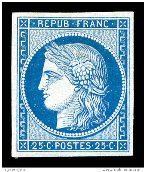 * N°4, 25c Bleu, Pelurage Mais Belle Présentation, RARE (certificat)   Qualité: *   Cote: 8000... - 1849-1850 Cérès