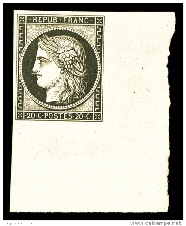 ** N°3f, 20c Noir Sur Jaune, Impression De 1862, Coin De Feuille Intégral, Fraîcheur Postale, SUP... - 1849-1850 Cérès