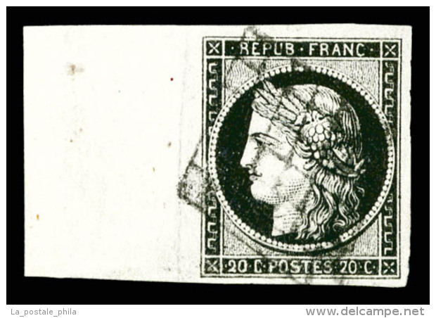 O N°3a, 20c Noir Sur Blanc, Grand Bord De Feuille Latéral, SUP (signé Calves/certificat)  ... - 1849-1850 Ceres