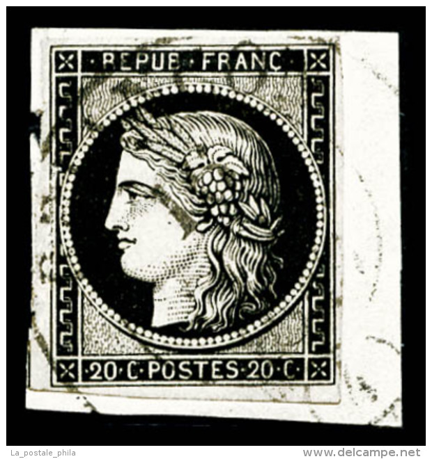 O N°3, 20c Noir Obl Càd Type 13 Du 16 Janvier 1849, B/TB (signé Scheller/certificat)  ... - 1849-1850 Cérès