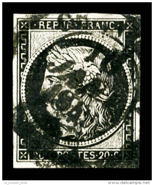 O N°3, 20c Noir Obl Càd Type 14 Du 16 Janvier 1849, TB (signé Scheller/certificat)  ... - 1849-1850 Ceres