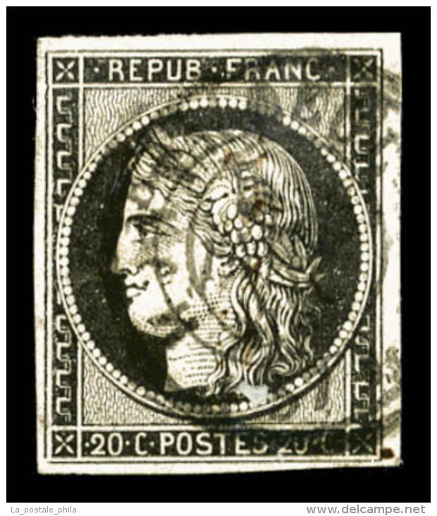 O N°3, 20c Noir Obl Càd Type 15 Du 5 Janvier 1849, TTB (signé Brun)   Qualité: O   Cote:... - 1849-1850 Ceres