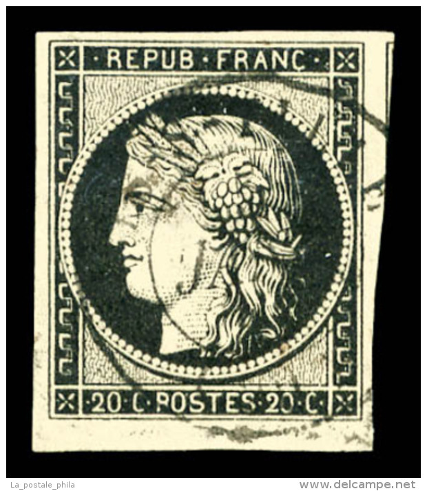 O N°3, 20c Noir Obl Càd T15 Is Sur Tille Du 5 Janvier 1849. SUP. R. (signé Calves/certificat)  ... - 1849-1850 Ceres